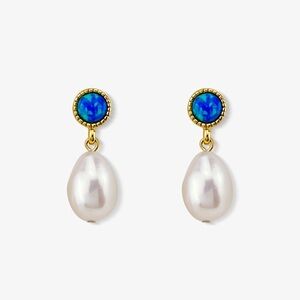 EA023 Blue opal & fresh water pearl earrings
